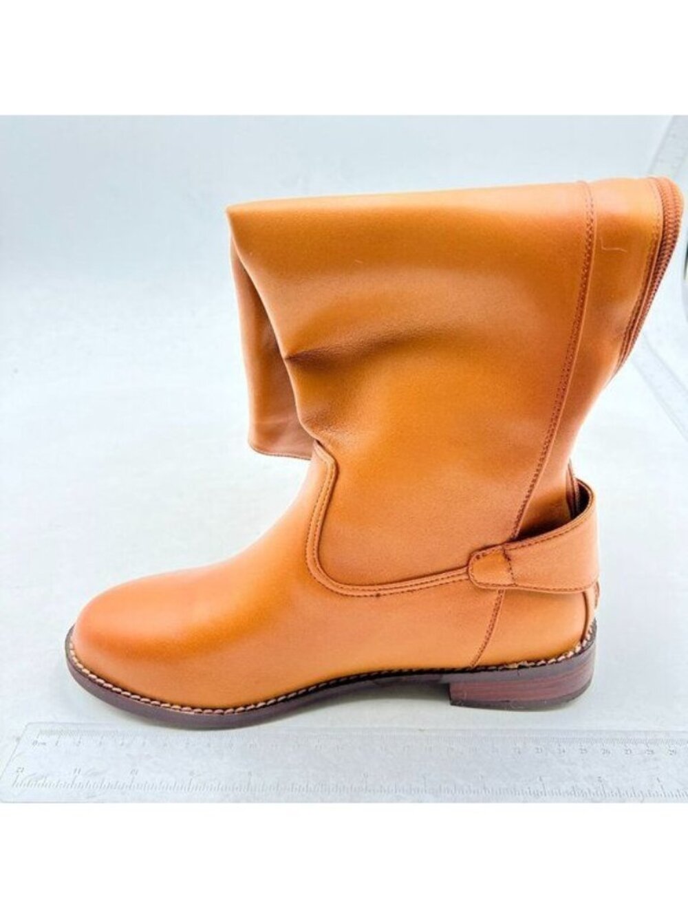 Women Round Toe Flat Riding Knee High Boots Buckled Western Long Boots Orange